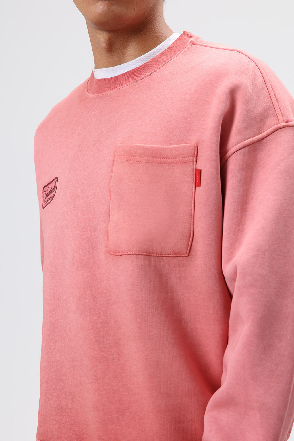Oversize Bisiklet Yaka Cepli Sweatshirt Bordo