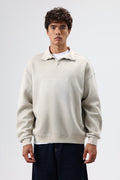 Yaka Fermuarlı Oversize Sweatshirt Bej