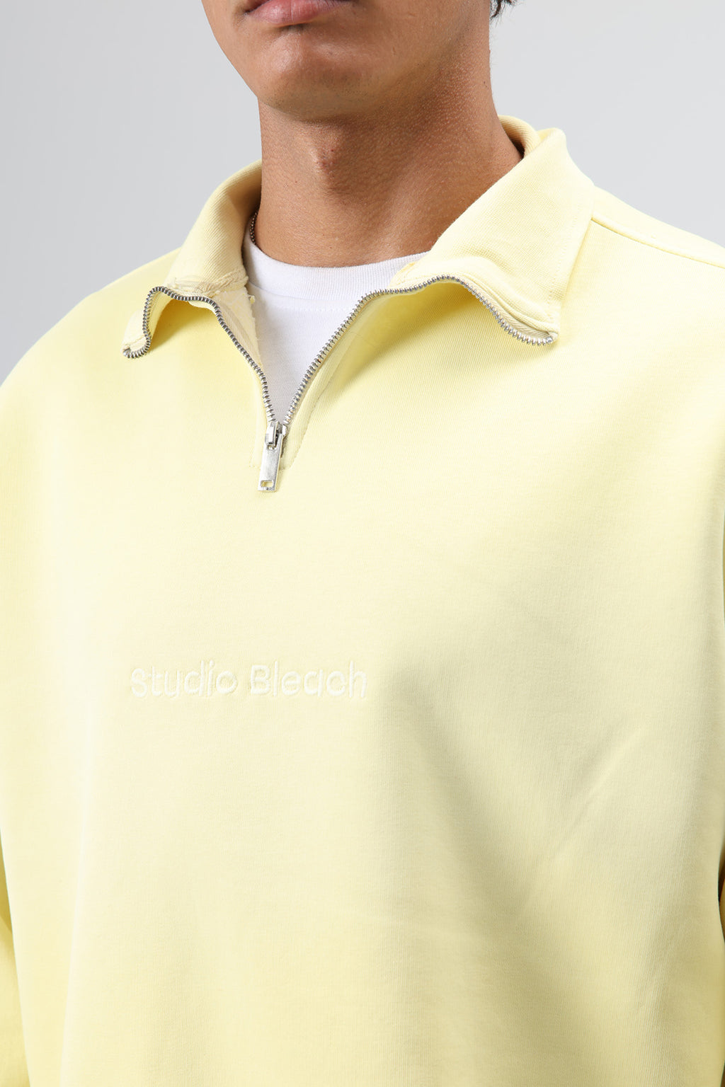 Yaka Fermuarlı Oversize Sweatshirt Sarı