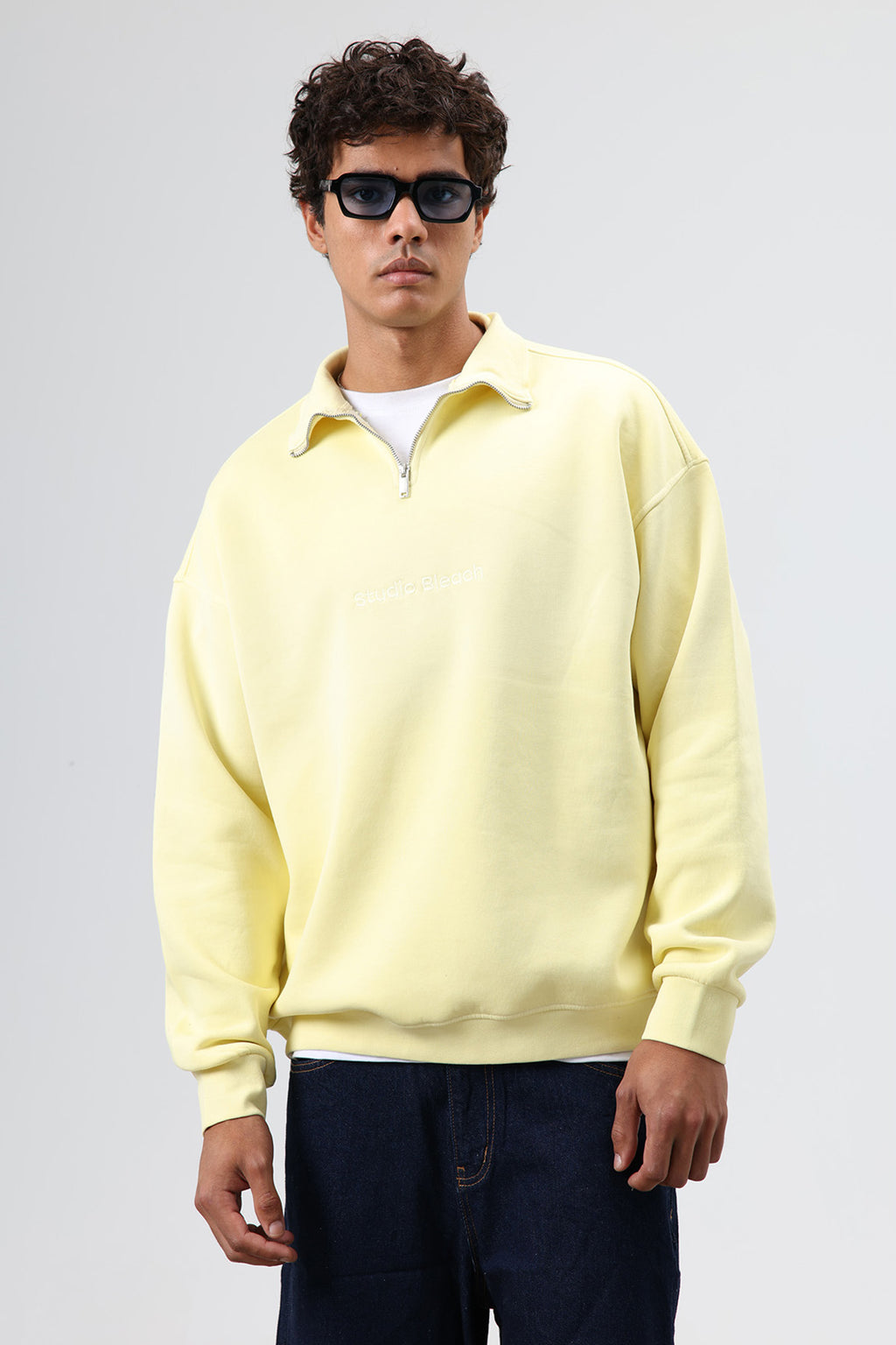 Yaka Fermuarlı Oversize Sweatshirt Sarı