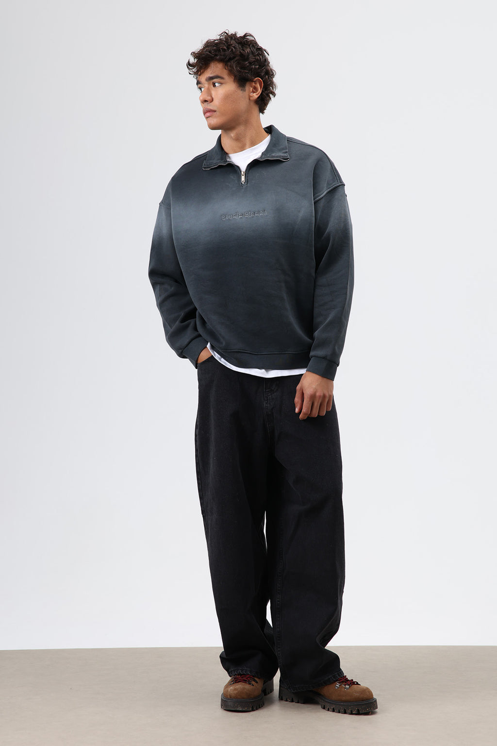 Yaka Fermuarlı Oversize Sweatshirt Siyah