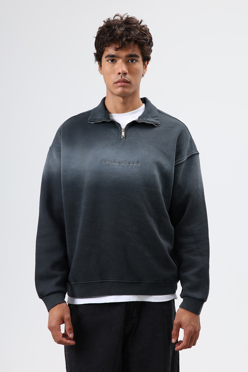 Yaka Fermuarlı Oversize Sweatshirt Siyah