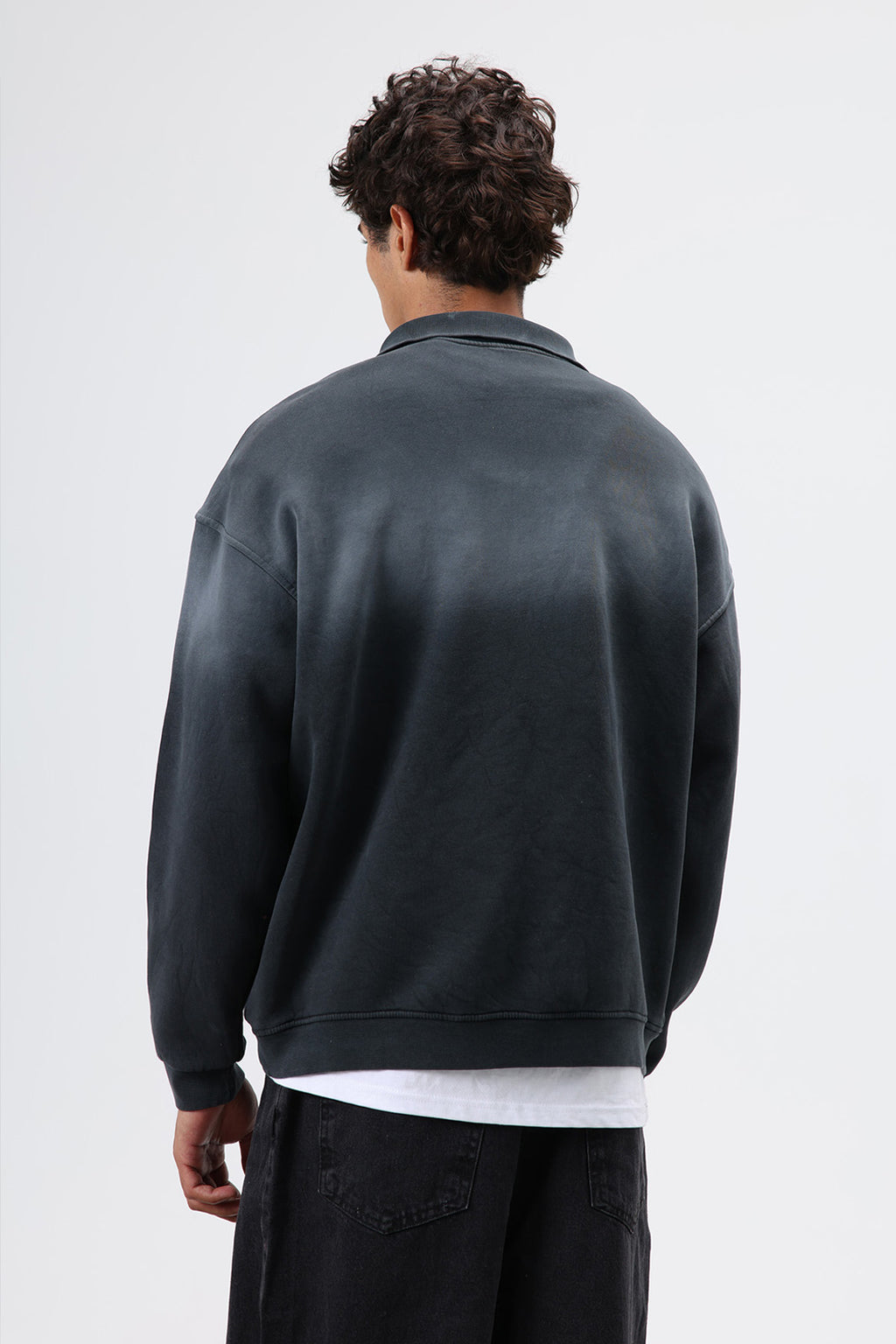 Yaka Fermuarlı Oversize Sweatshirt Siyah