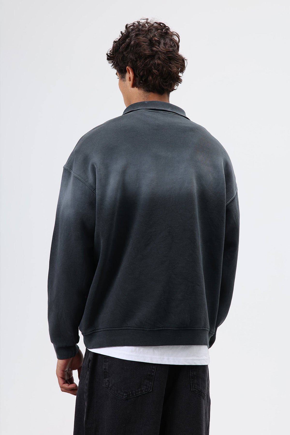Yaka Fermuarlı Oversize Sweatshirt Siyah
