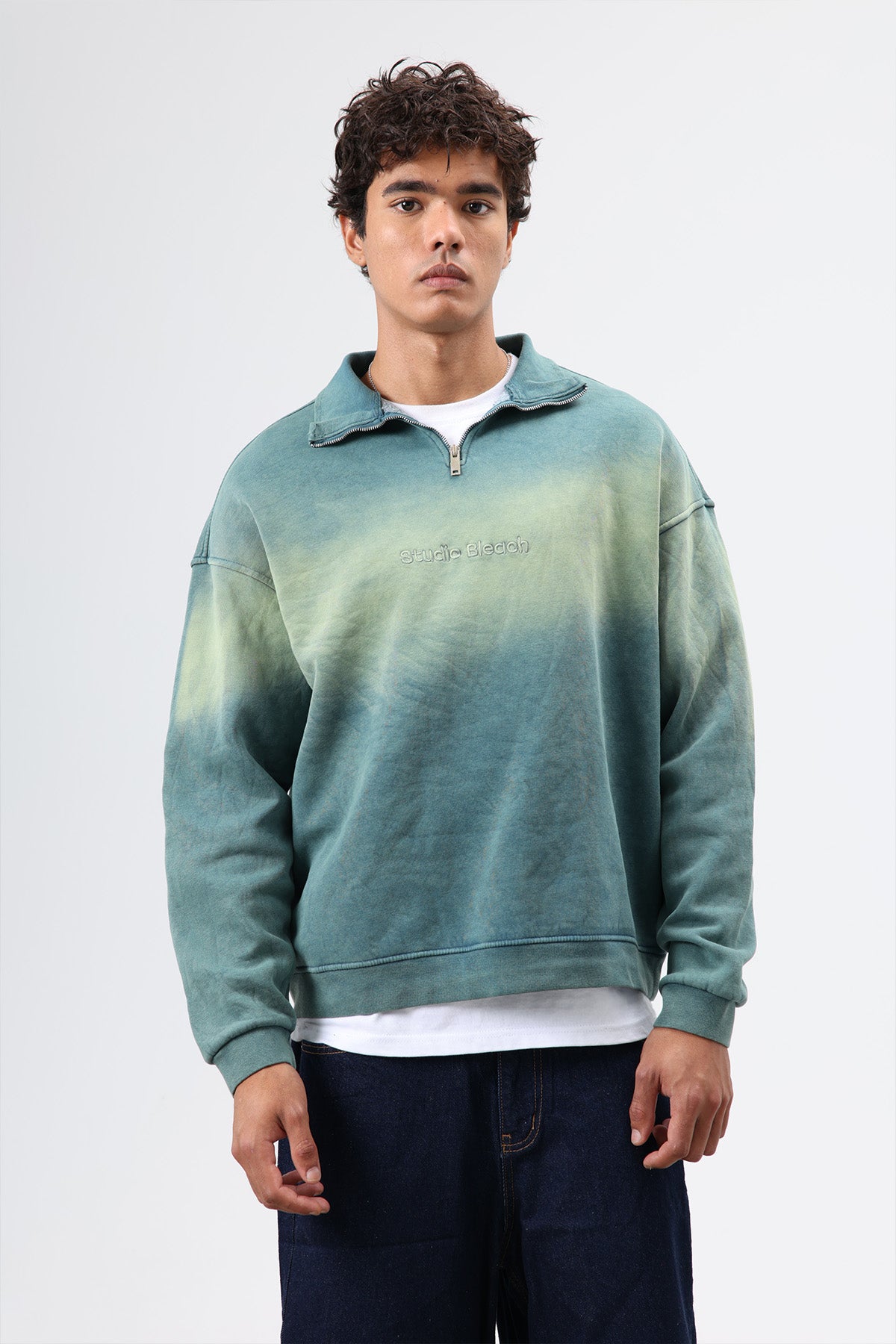 Yaka Fermuarlı Oversize Sweatshirt Nefti