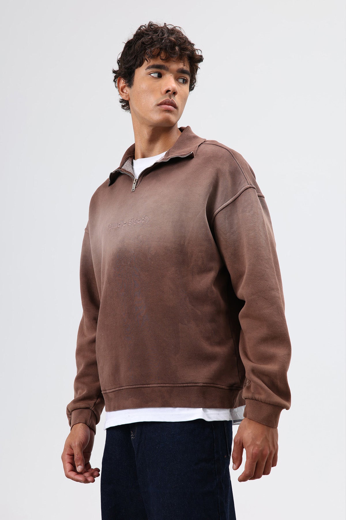 Yaka Fermuarlı Oversize Sweatshirt Kahve