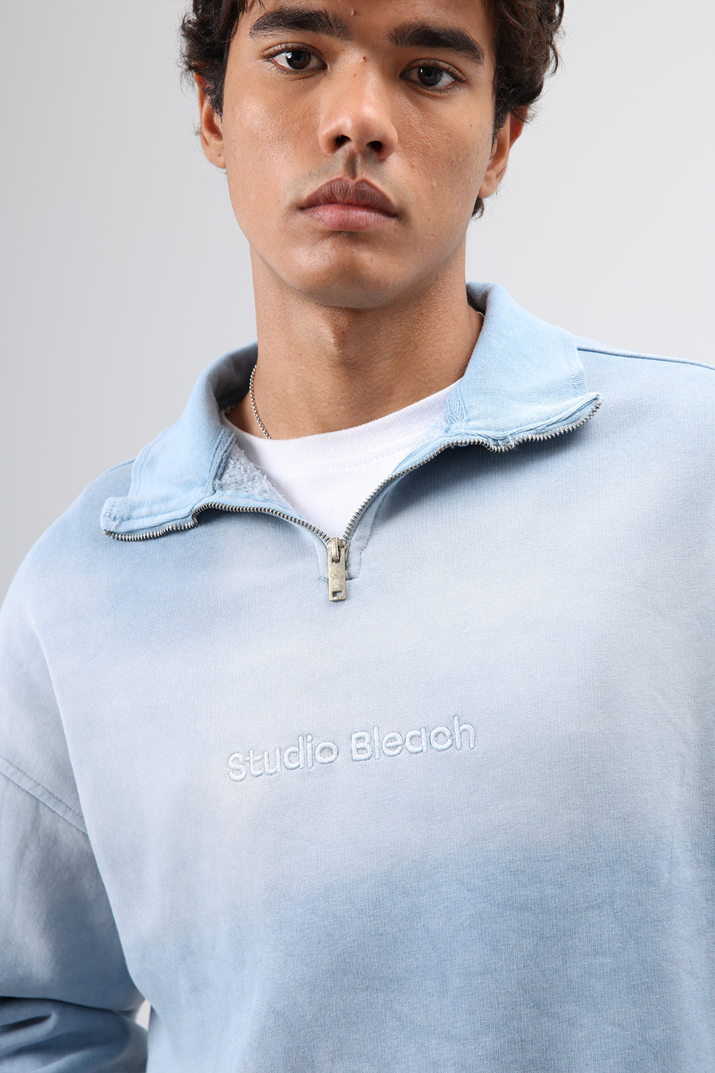 Yaka Fermuarlı Oversize Sweatshirt Bebe Mavi