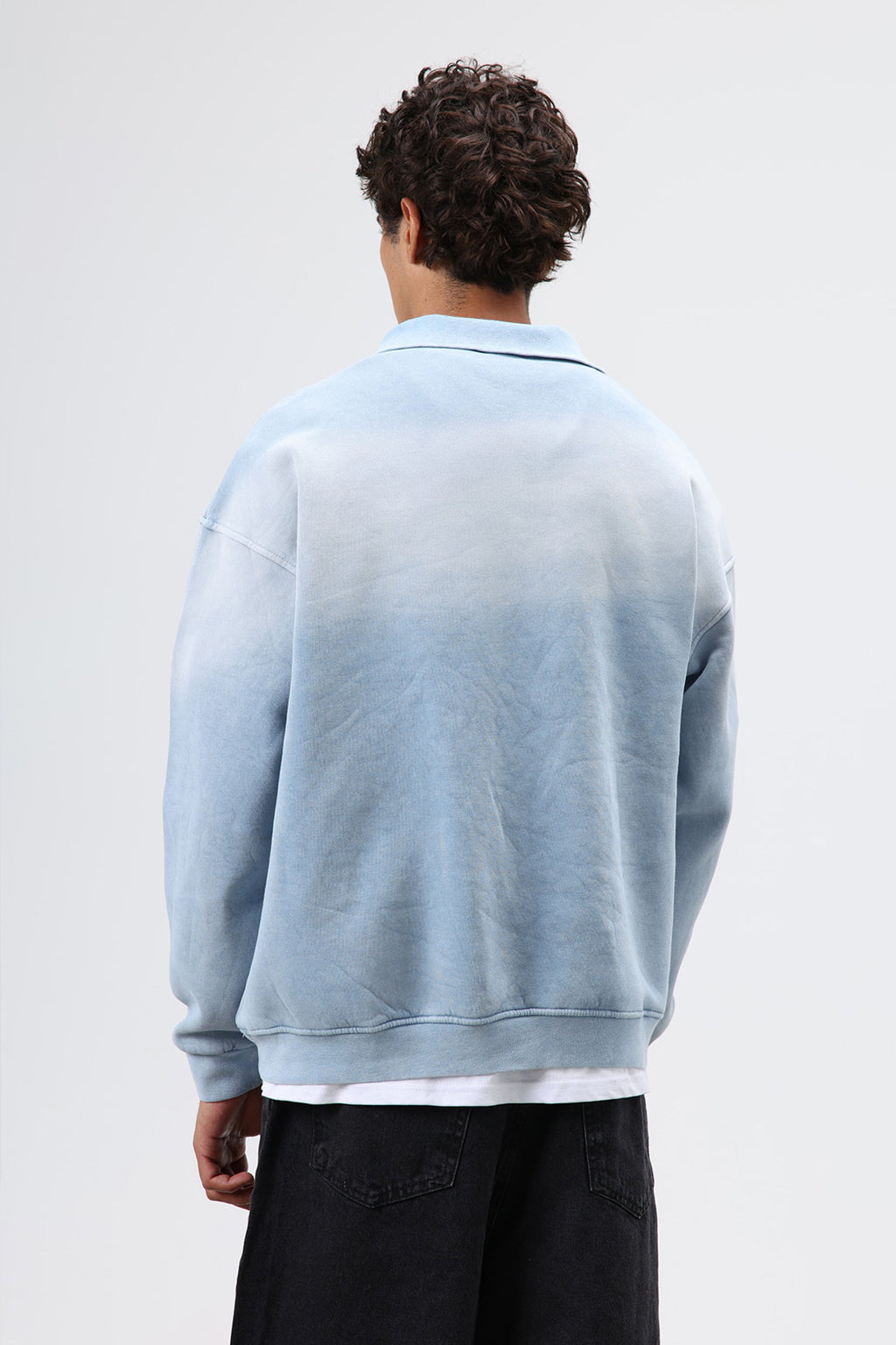 Yaka Fermuarlı Oversize Sweatshirt Bebe Mavi