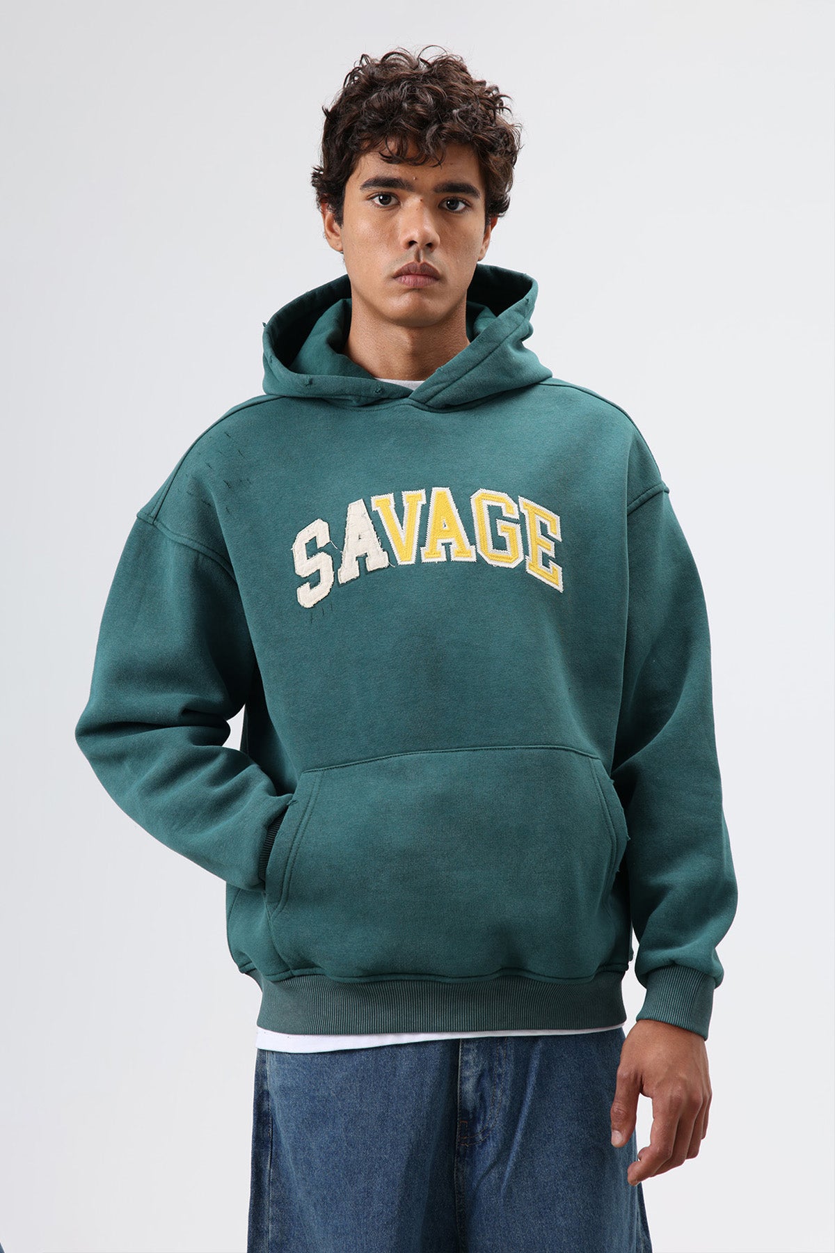Oversize Baskılı Kapüşonlu Sweatshirt Nefti