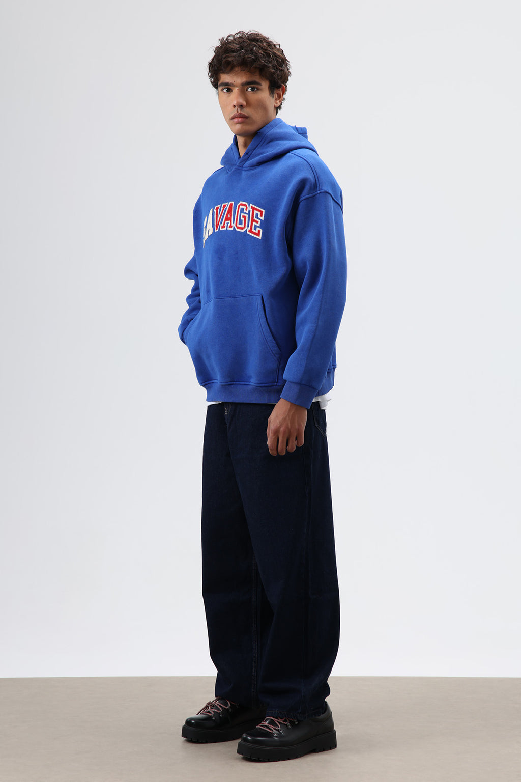 Oversize Baskılı Kapüşonlu Sweatshirt Saks