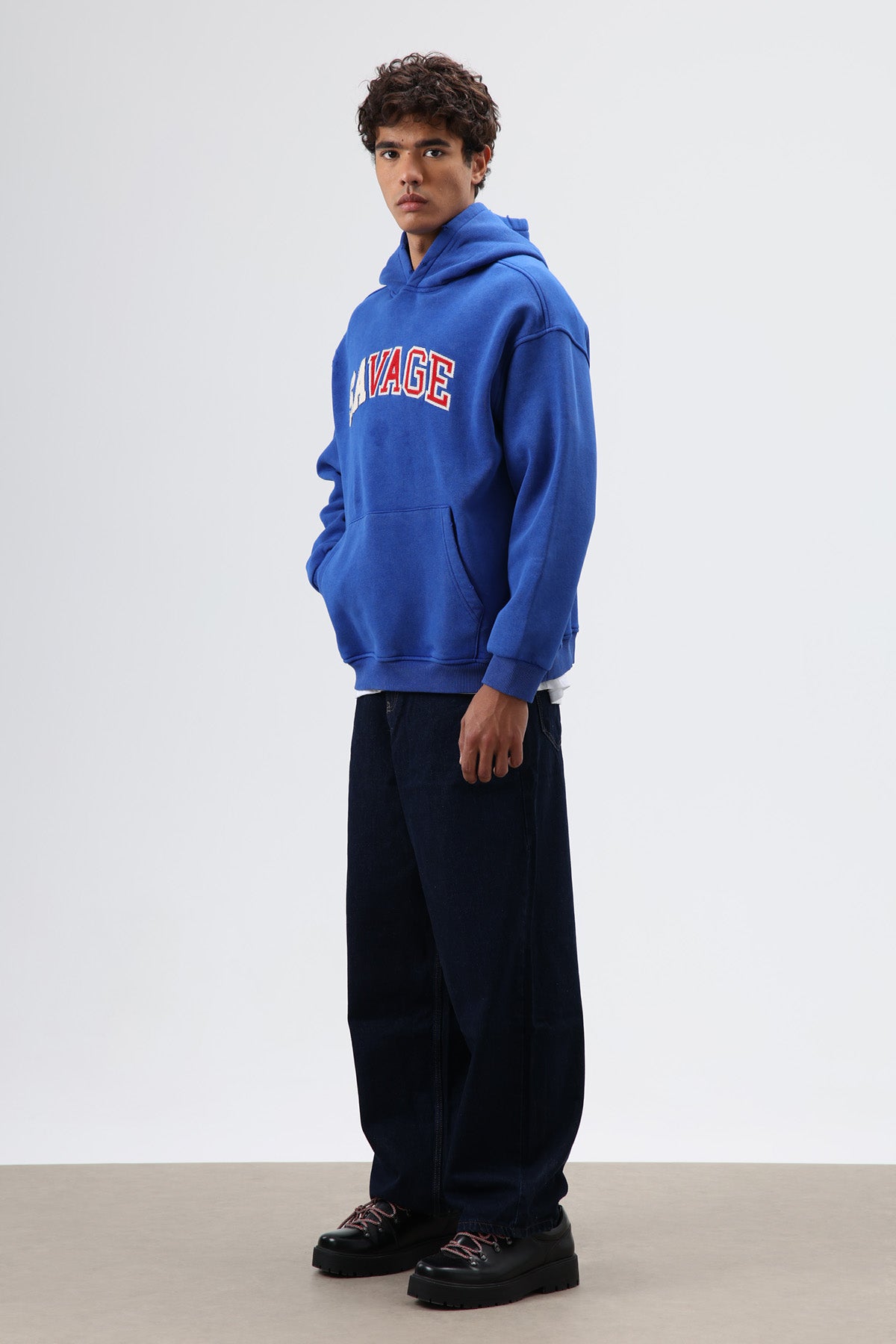 Oversize Baskılı Kapüşonlu Sweatshirt Saks