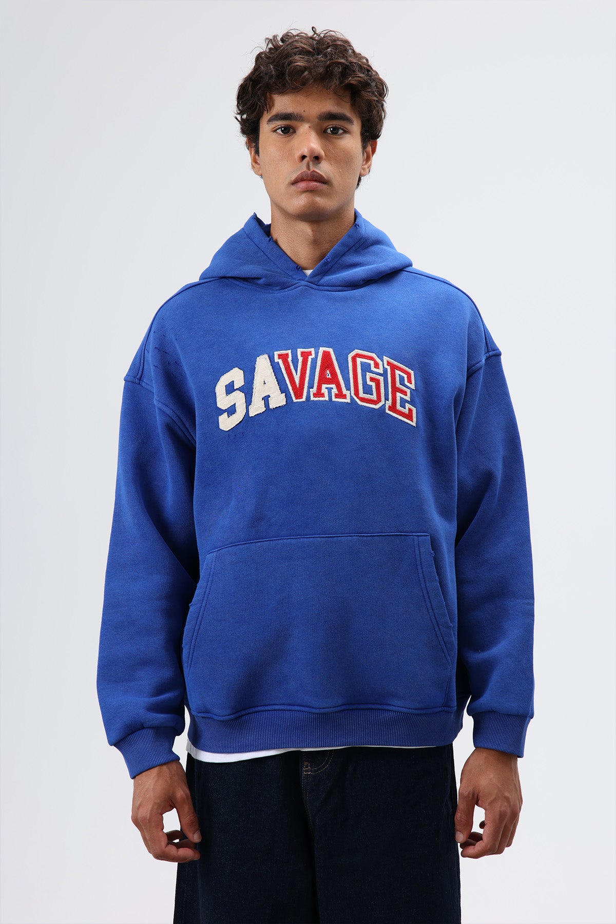 Oversize Baskılı Kapüşonlu Sweatshirt Saks