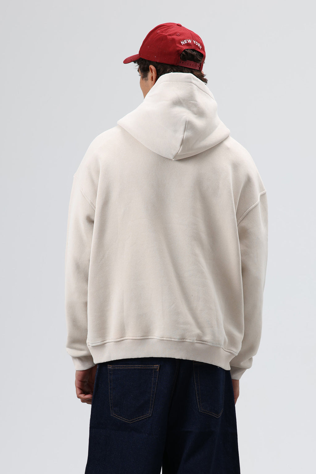 Oversize Baskılı Kapüşonlu Sweatshirt Taş
