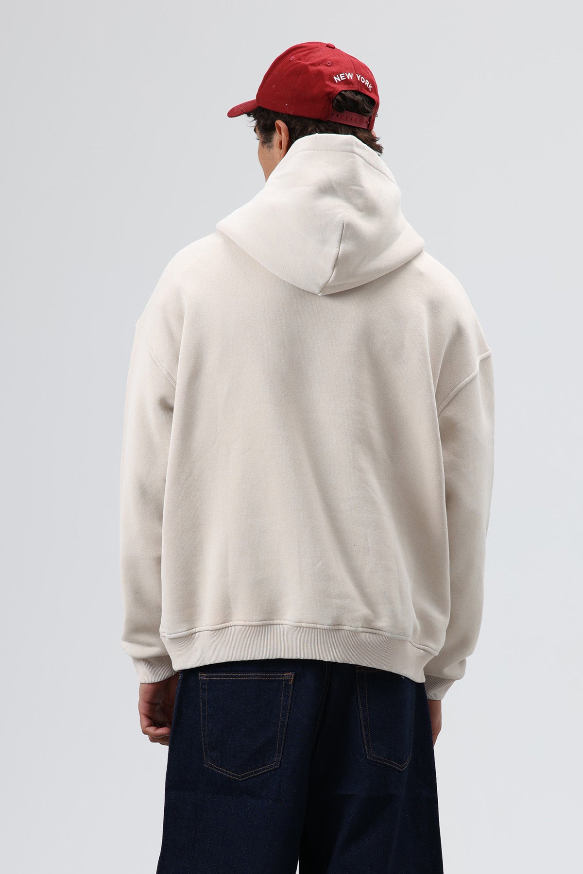 Oversize Baskılı Kapüşonlu Sweatshirt Taş