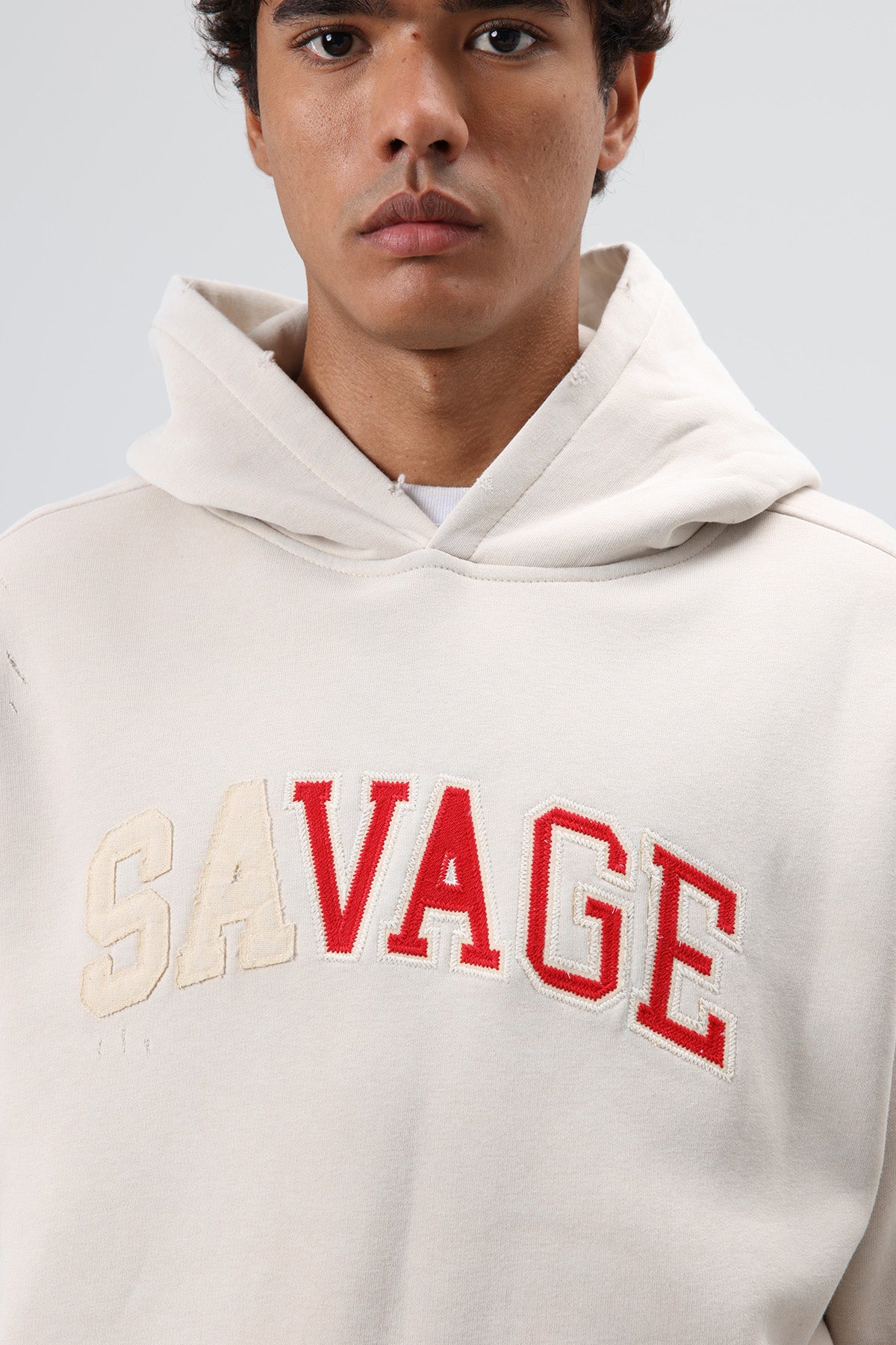 Oversize Baskılı Kapüşonlu Sweatshirt Taş