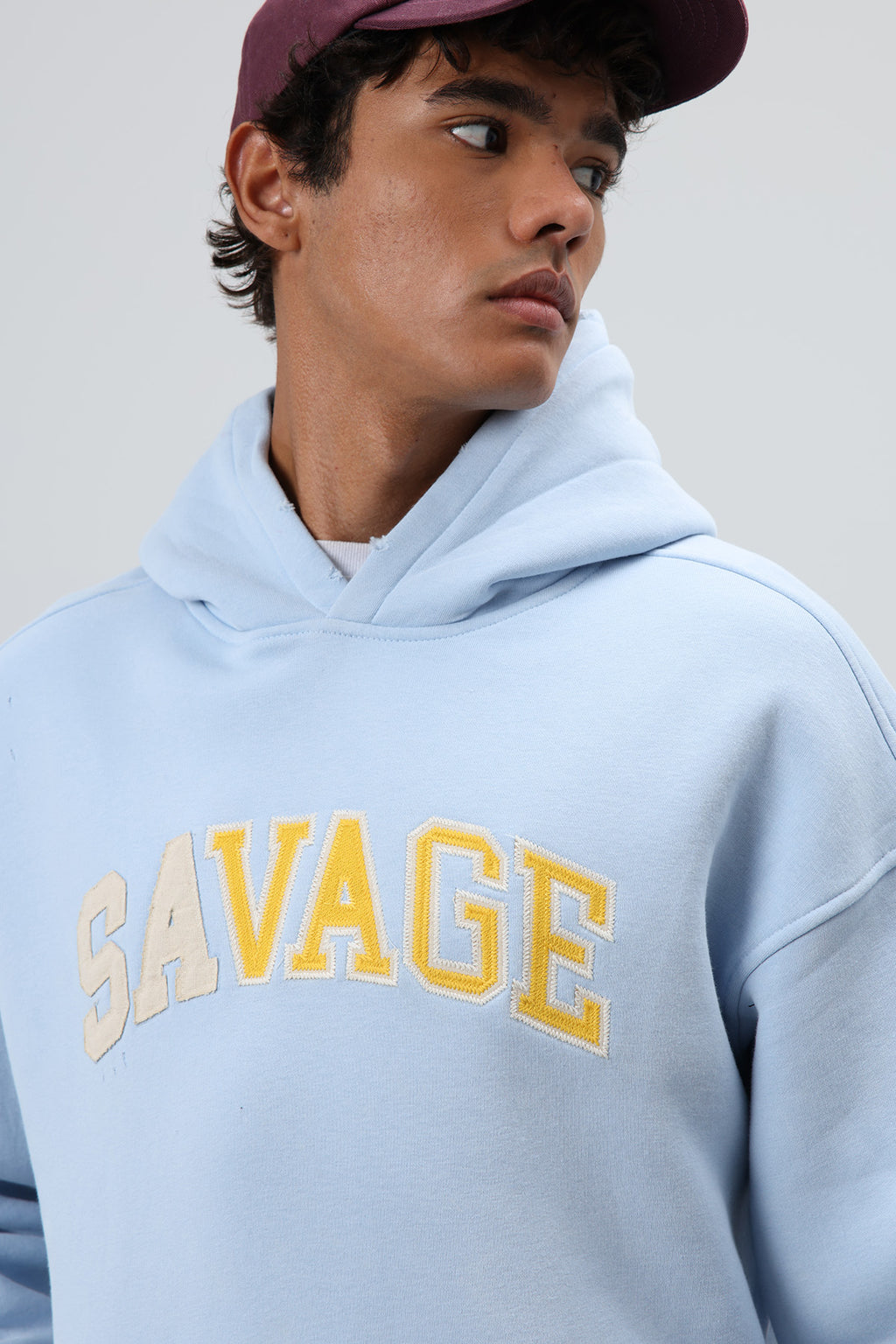 Oversize Baskılı Kapüşonlu Sweatshirt Bebe Mavi