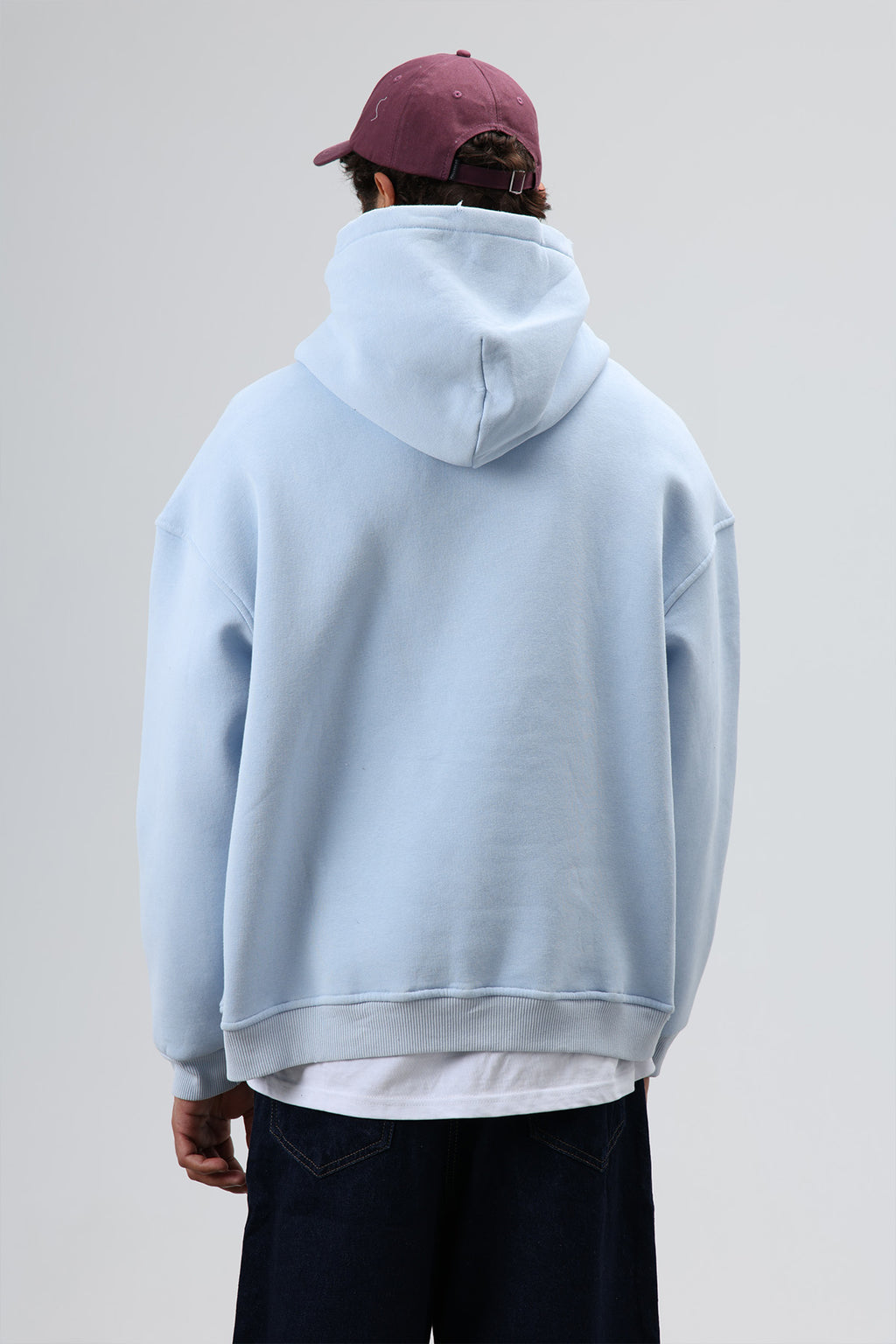 Oversize Baskılı Kapüşonlu Sweatshirt Bebe Mavi