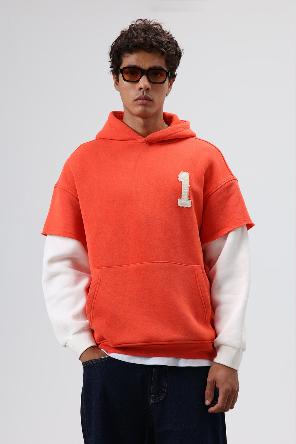 Oversize Kol Detaylı Kapüşonlu Sweatshirt Oranj