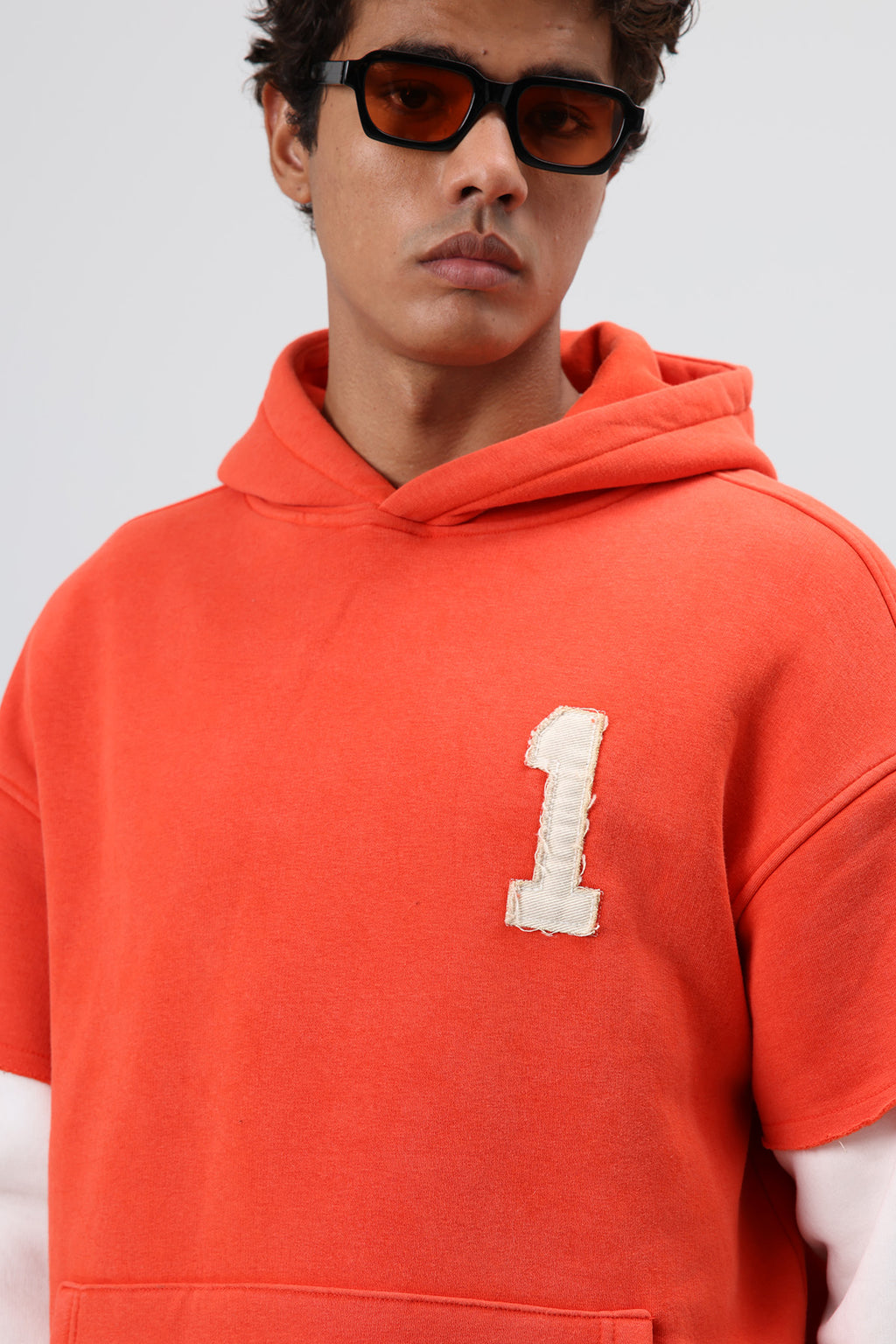 Oversize Kol Detaylı Kapüşonlu Sweatshirt Oranj