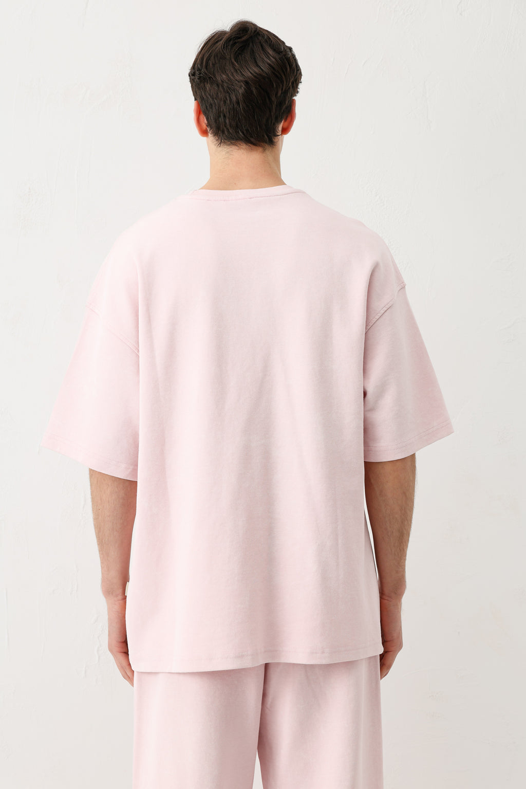Kısa Kollu Yıkamalı Oversize Tişört Pembe