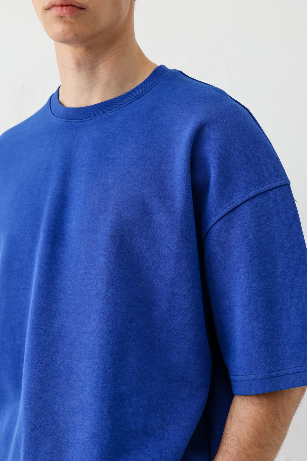 Kısa Kollu Yıkamalı Oversize Tişört Saks