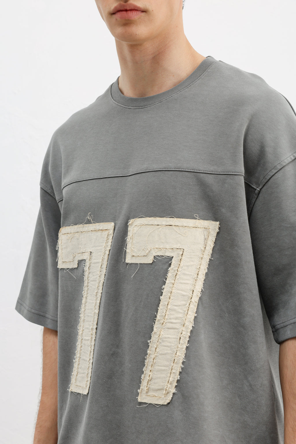 Numara Baskılı Oversize Tişört Füme