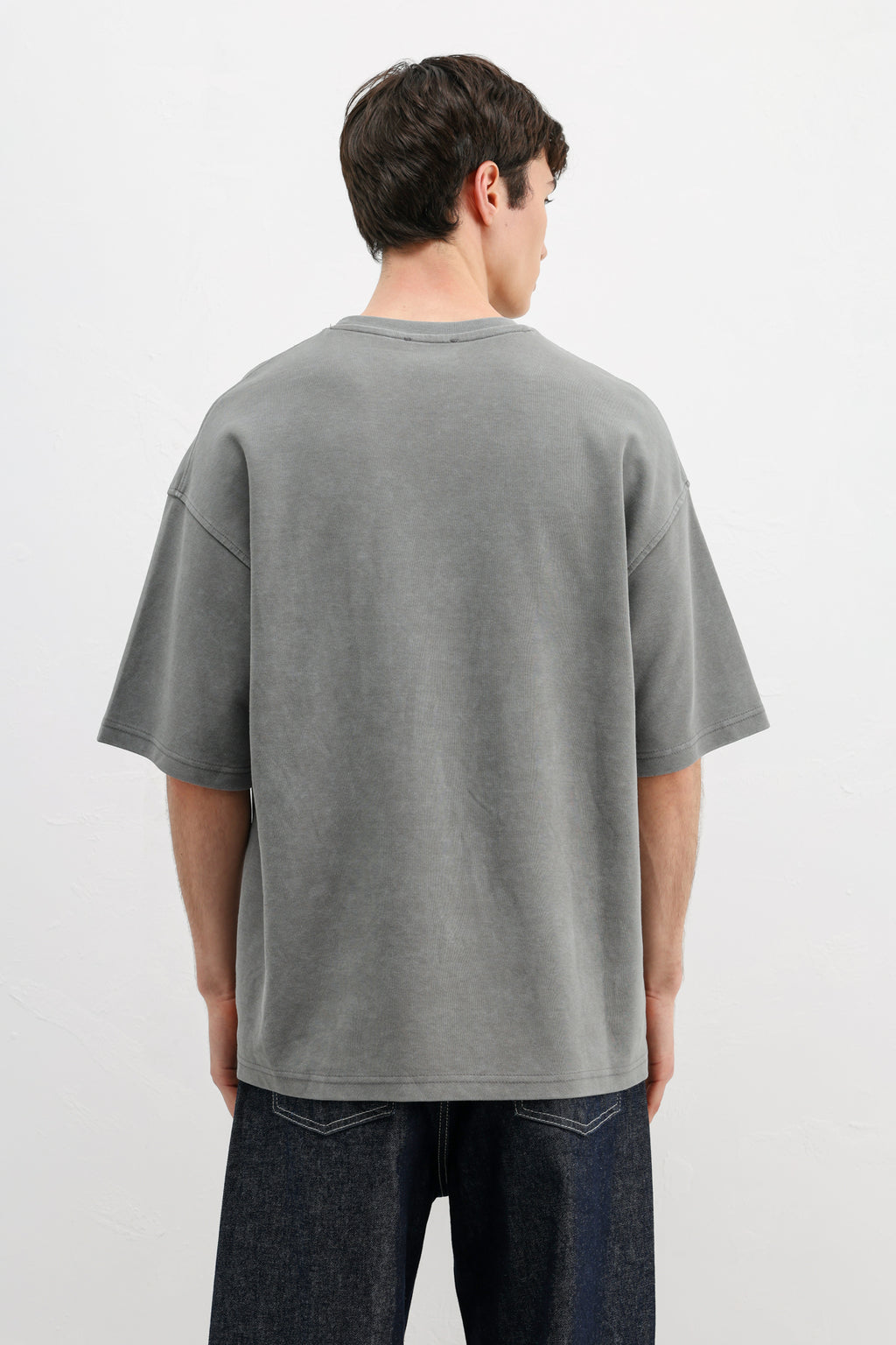 Numara Baskılı Oversize Tişört Füme
