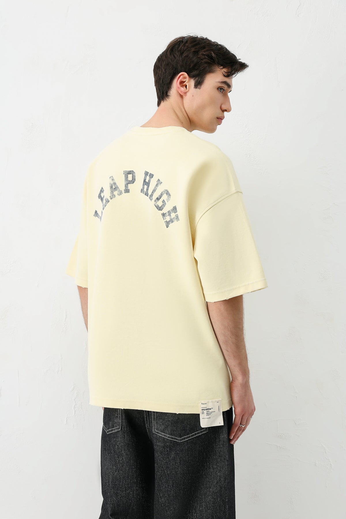Yıkamalı Baskılı Oversize Tişört Sarı