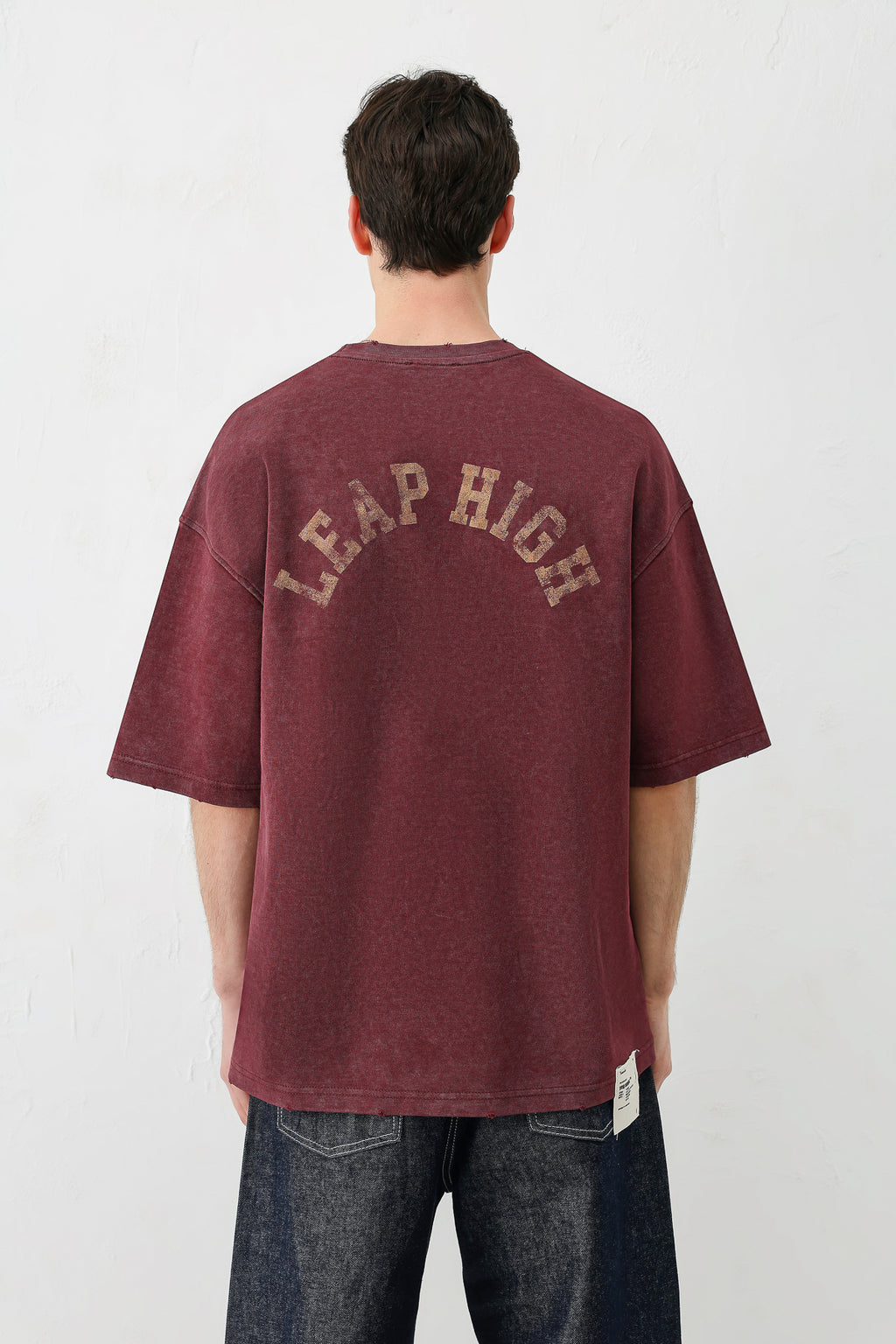 Yıkamalı Baskılı Oversize Tişört Bordo