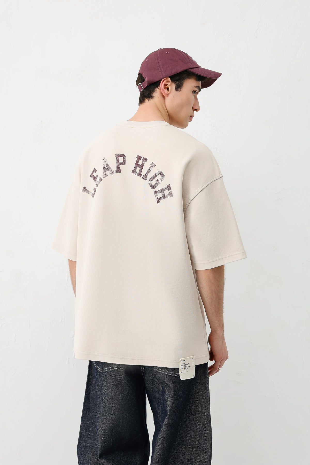 Yıkamalı Baskılı Oversize Tişört Taş