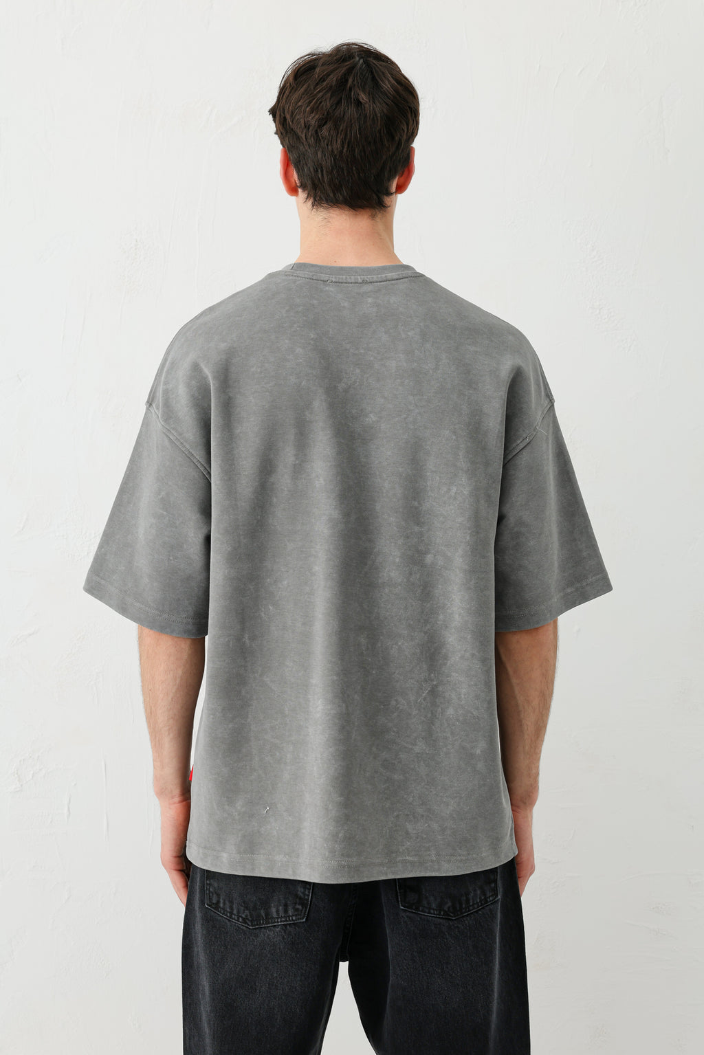 Yıkamalı Baskılı Oversize Tişört Füme