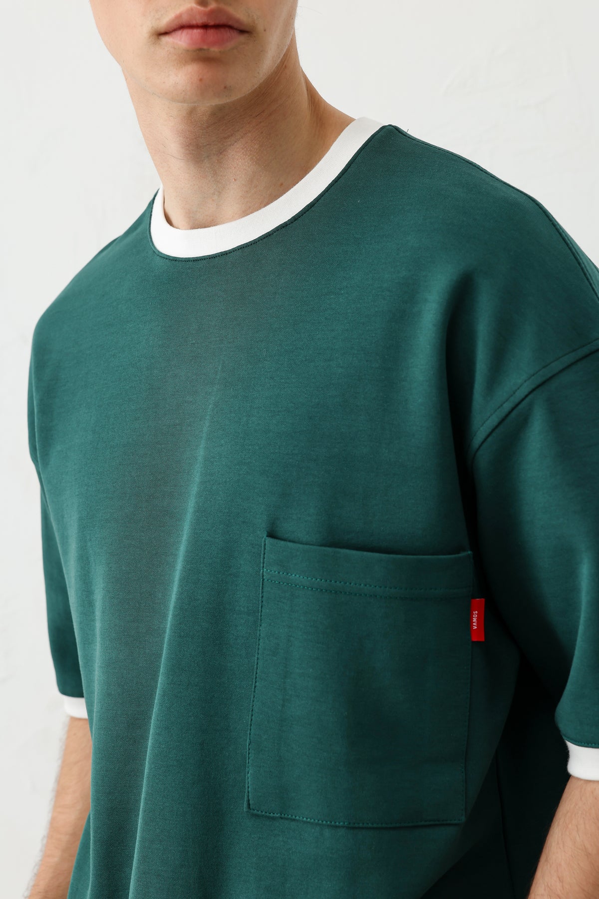 Kısa Kollu Oversize Cepli Tişört Nefti
