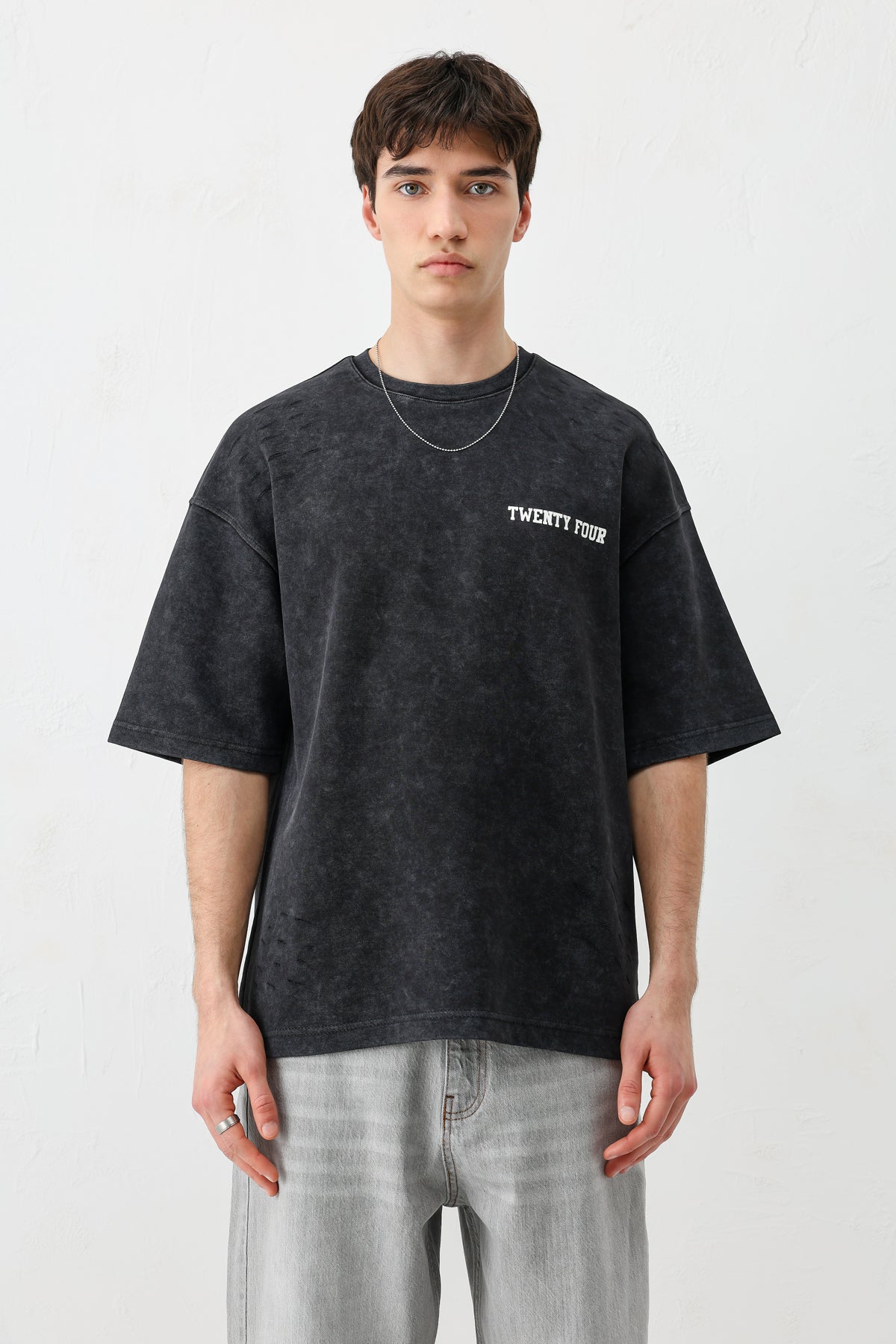 Baskılı Oversize Tişört Siyah