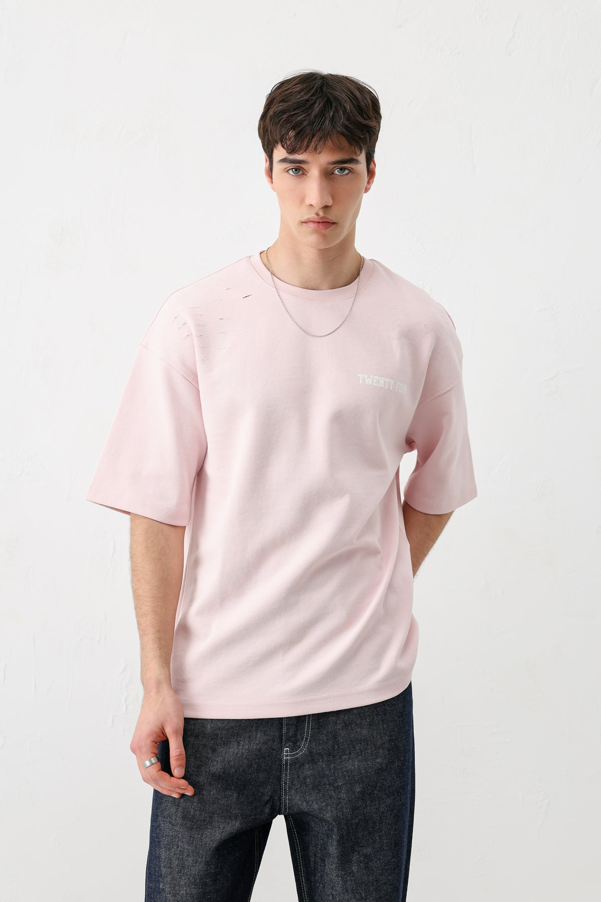 Baskılı Oversize Tişört Pembe