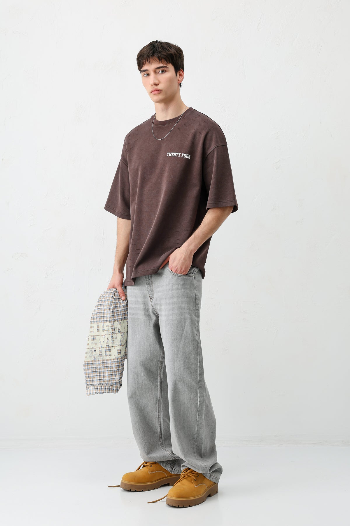 Baskılı Oversize Tişört Kahve