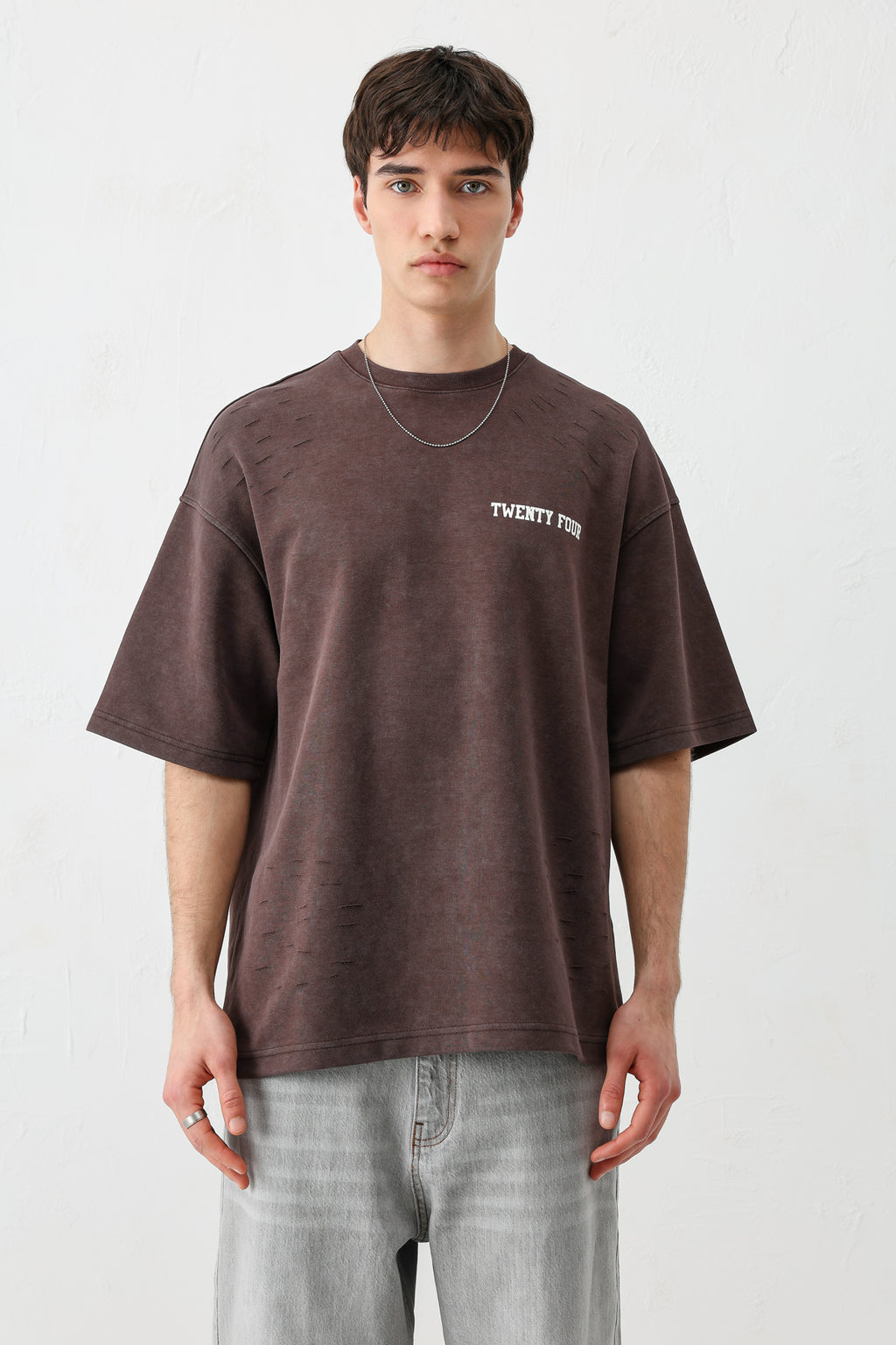Baskılı Oversize Tişört Kahve