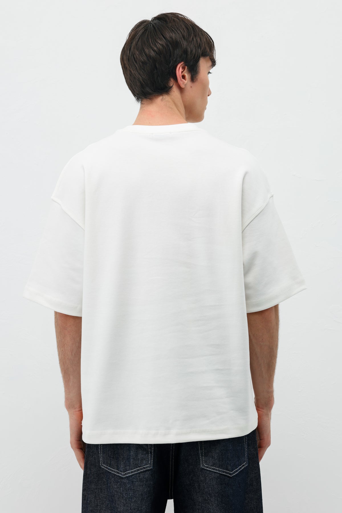 Baskılı Oversize Tişört Ekru