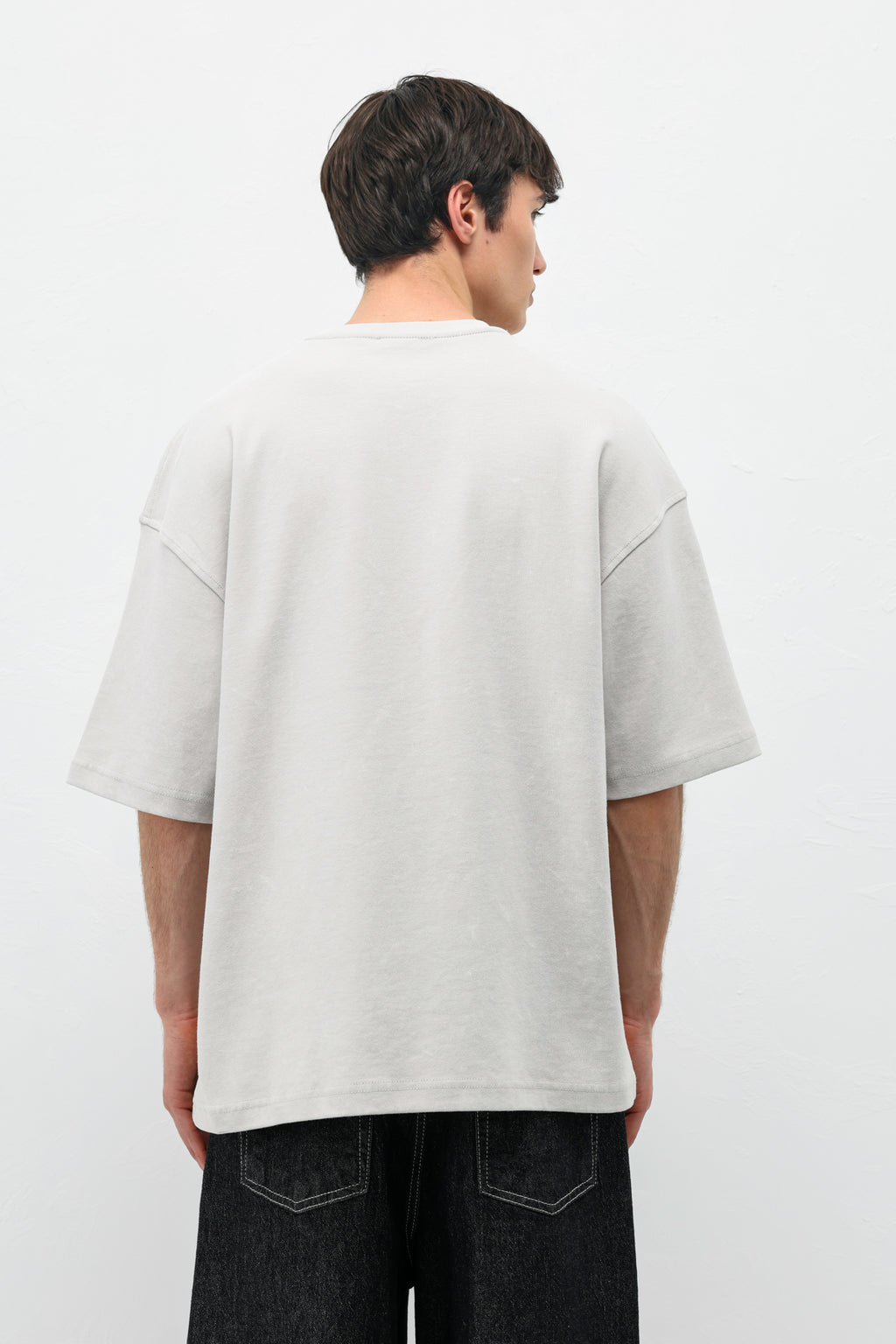 Baskılı Oversize Tişört Buz Gri
