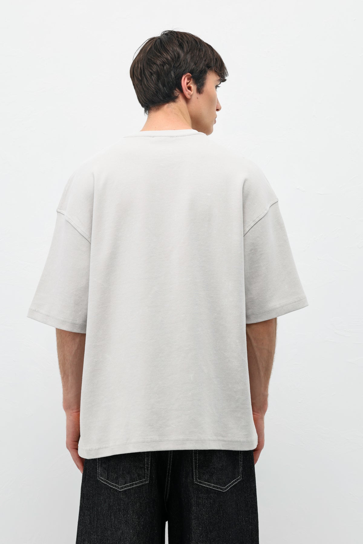 Baskılı Oversize Tişört Buz Gri