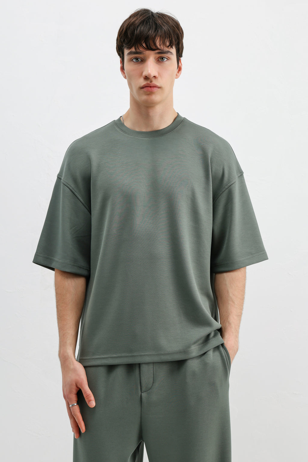 Modal Karışımlı Oversize Tişört Haki