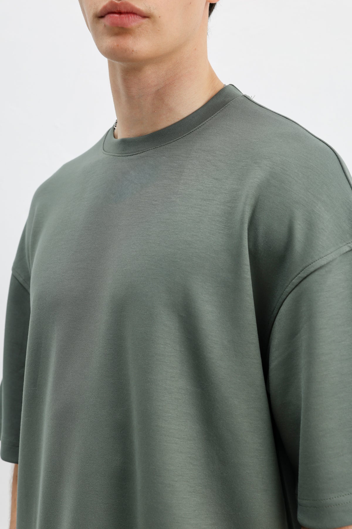 Modal Karışımlı Oversize Tişört Haki