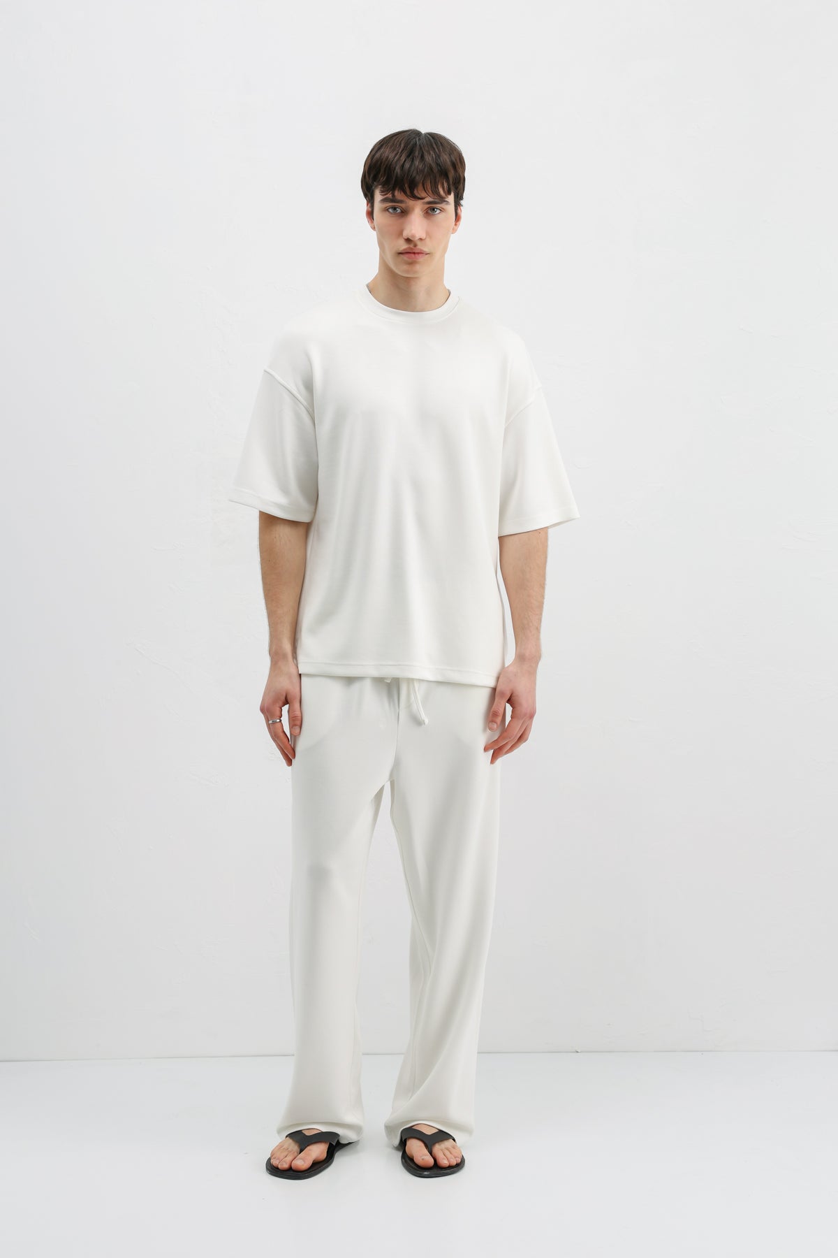 Modal Karışımlı Oversize Tişört Ekru