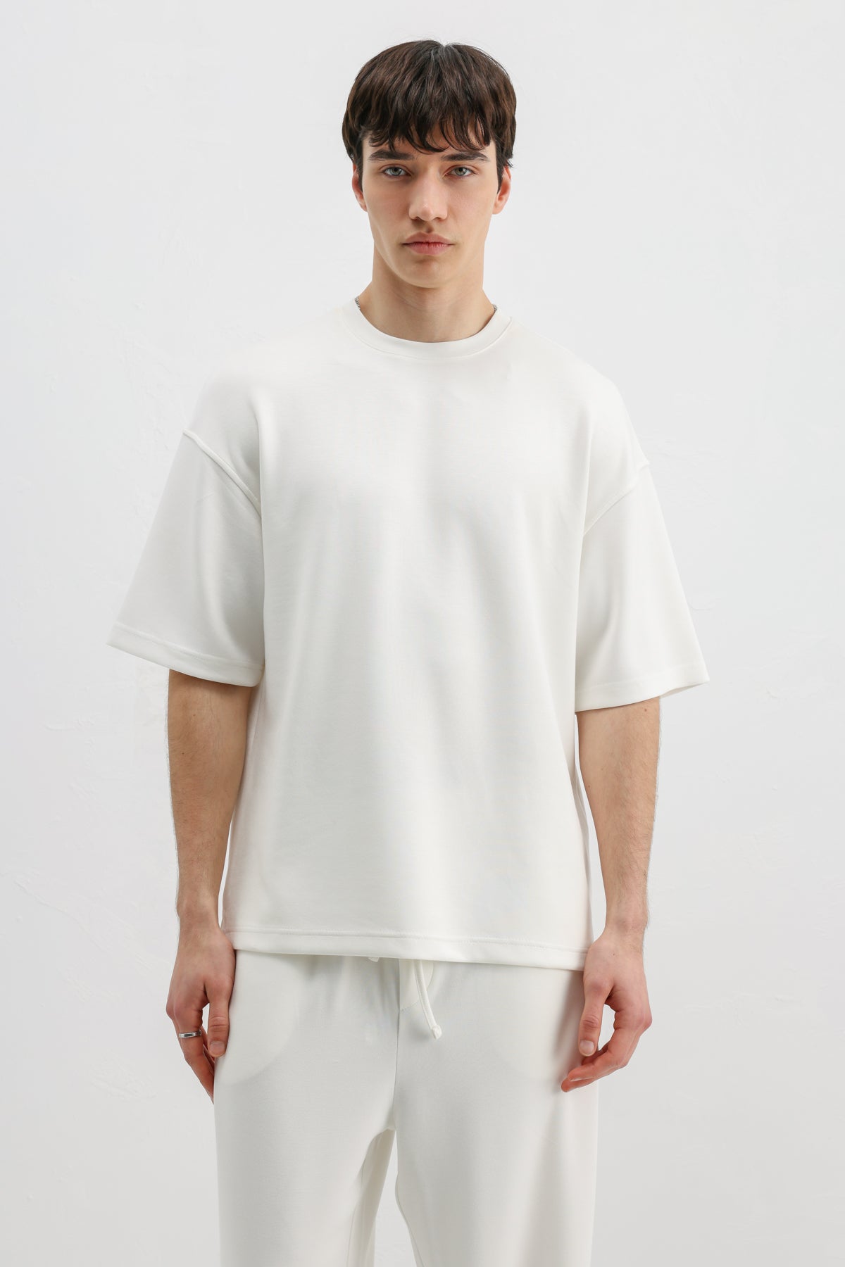 Modal Karışımlı Oversize Tişört Ekru