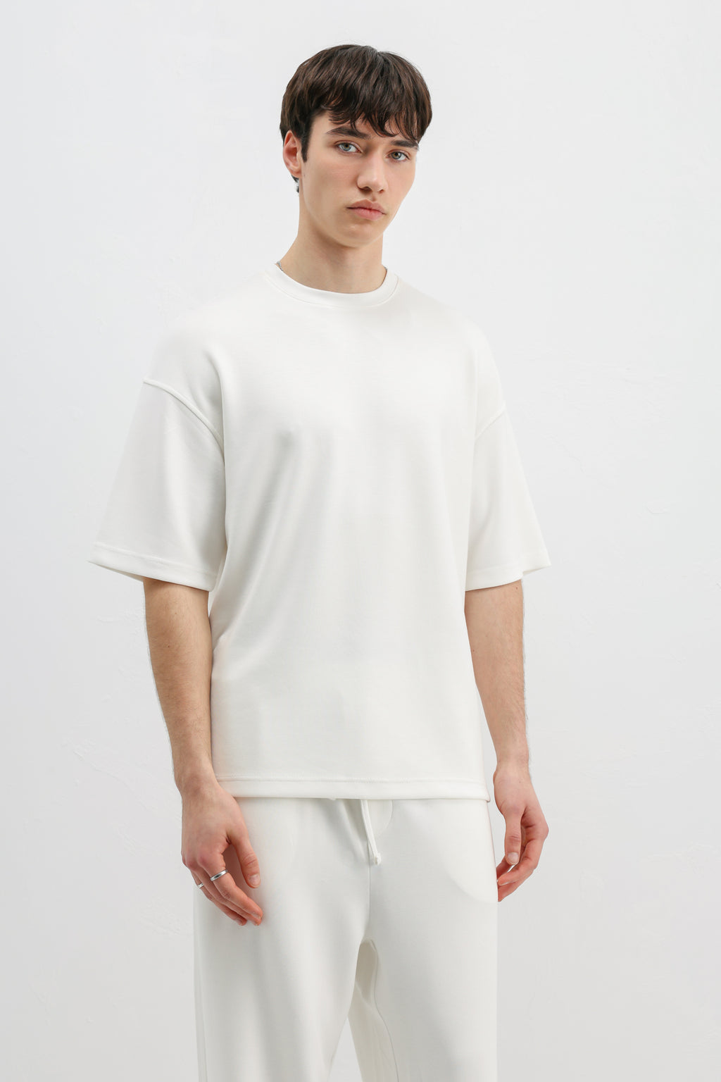 Modal Karışımlı Oversize Tişört Ekru