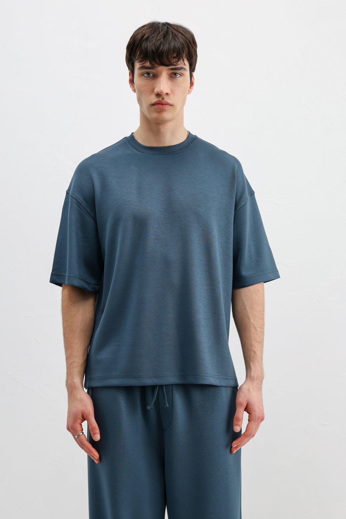 Modal Karışımlı Oversize Tişört Indigo