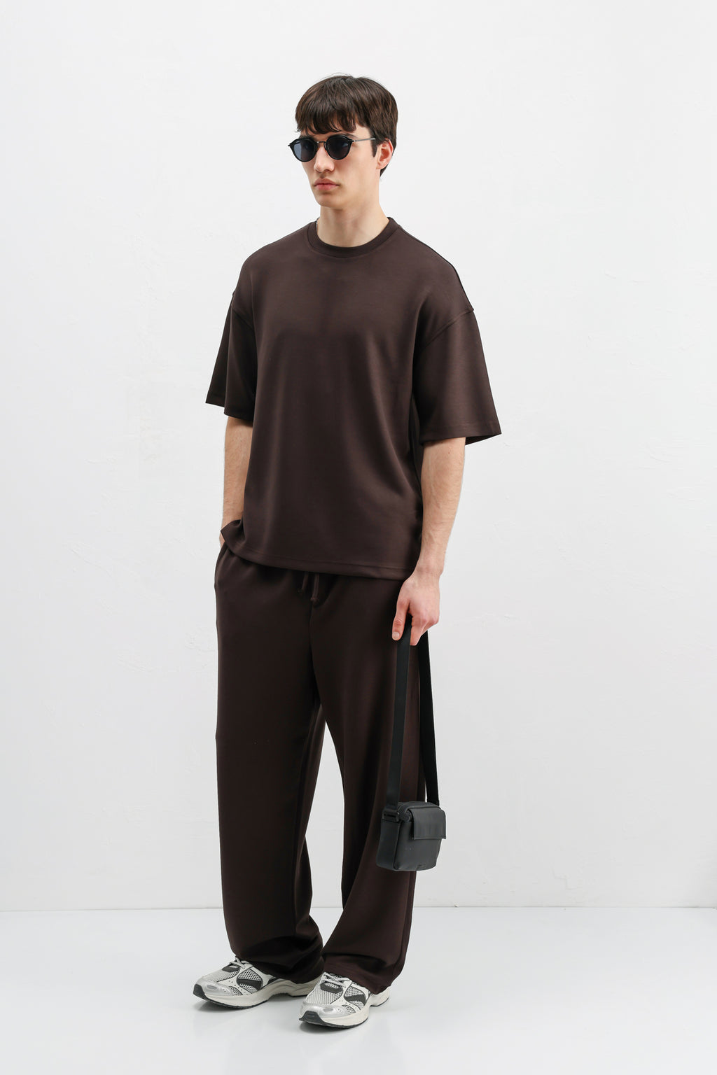 Modal Karışımlı Oversize Tişört Kahve