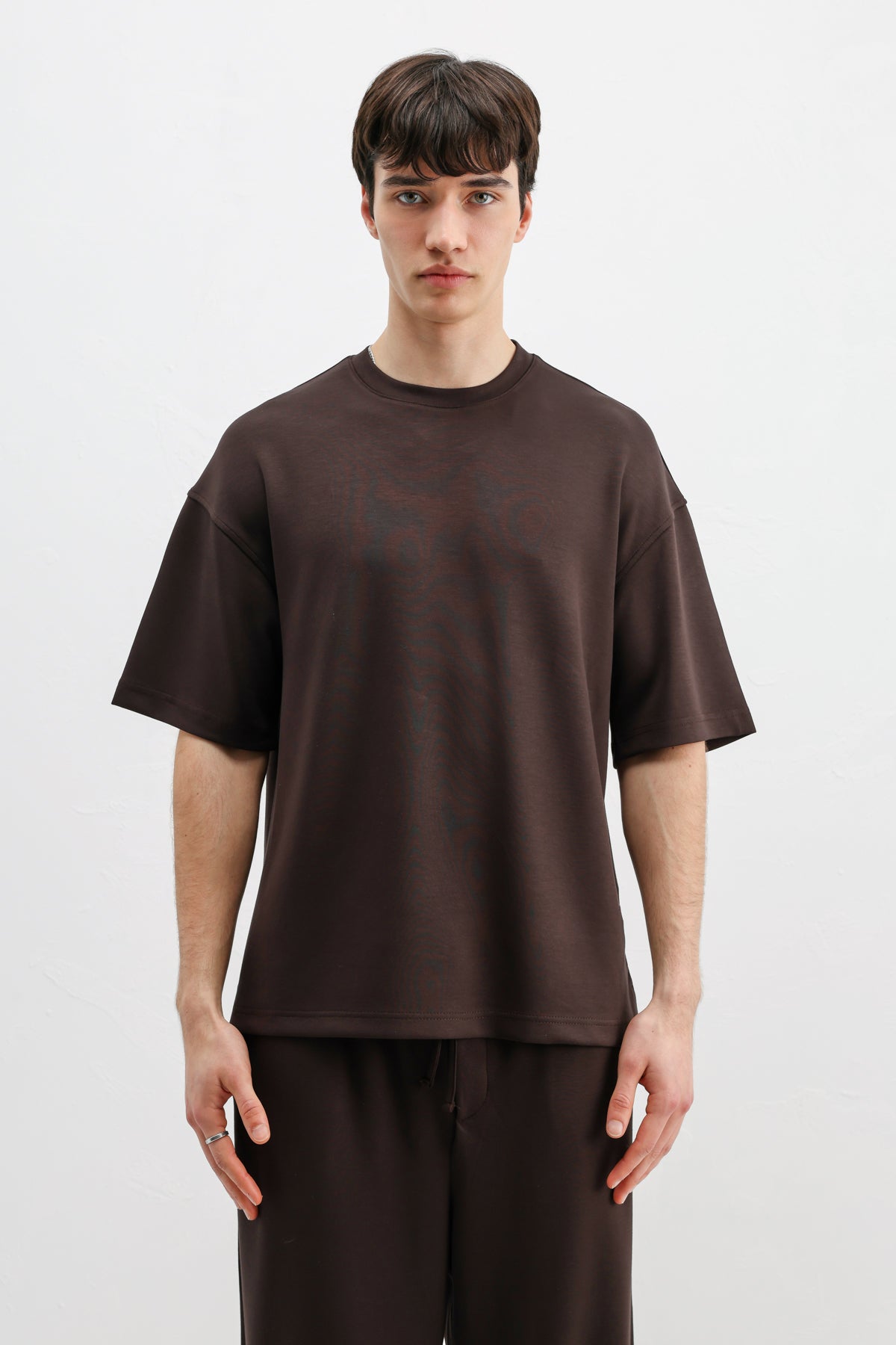 Modal Karışımlı Oversize Tişört Kahve