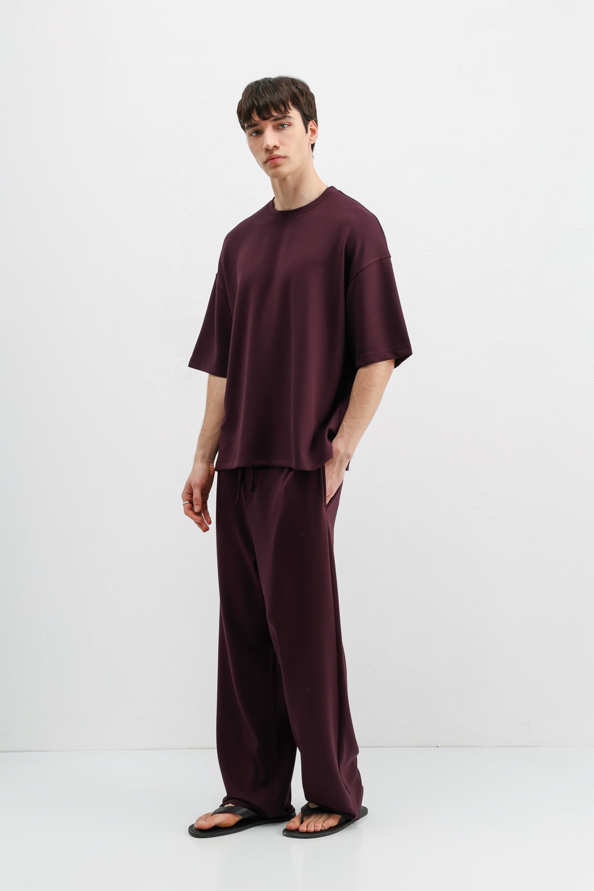 Modal Karışımlı Oversize Tişört Mürdüm