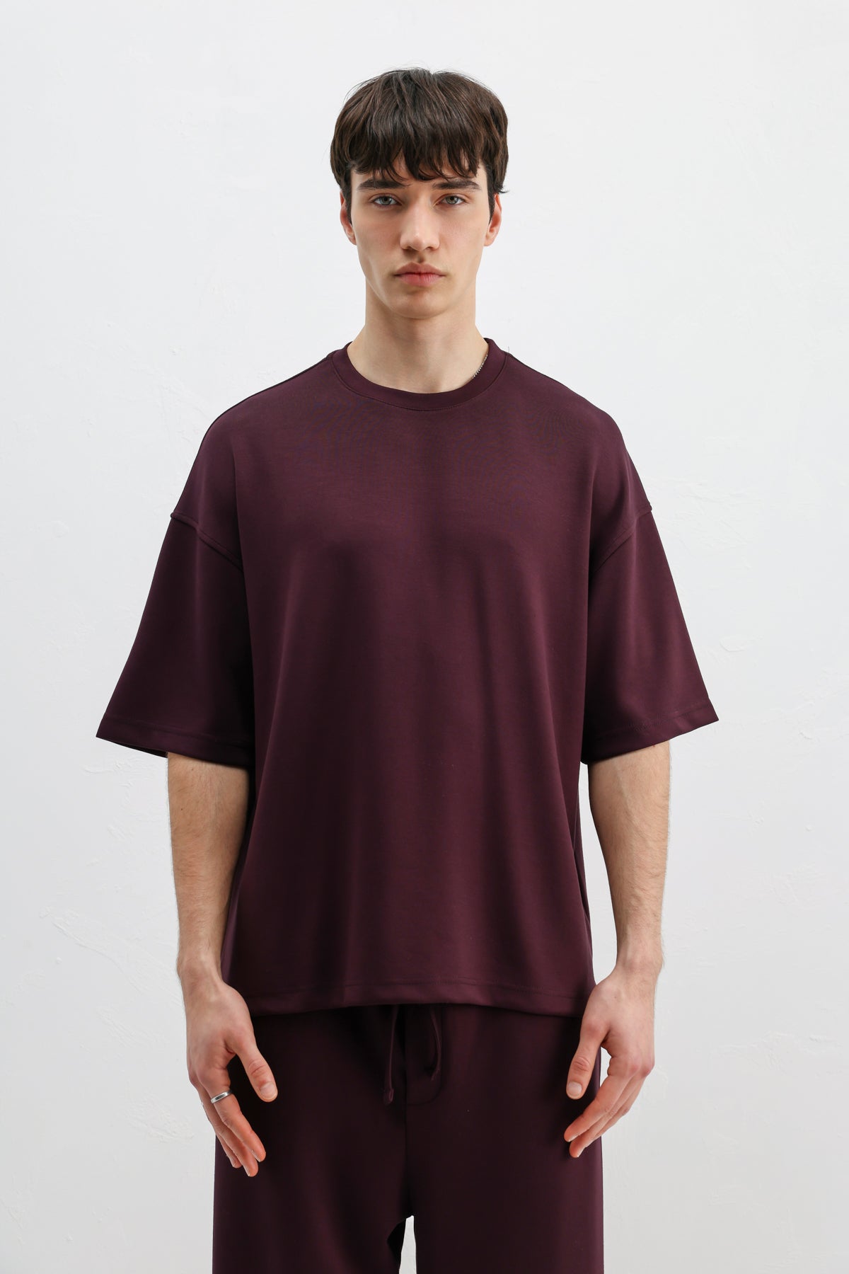 Modal Karışımlı Oversize Tişört Mürdüm