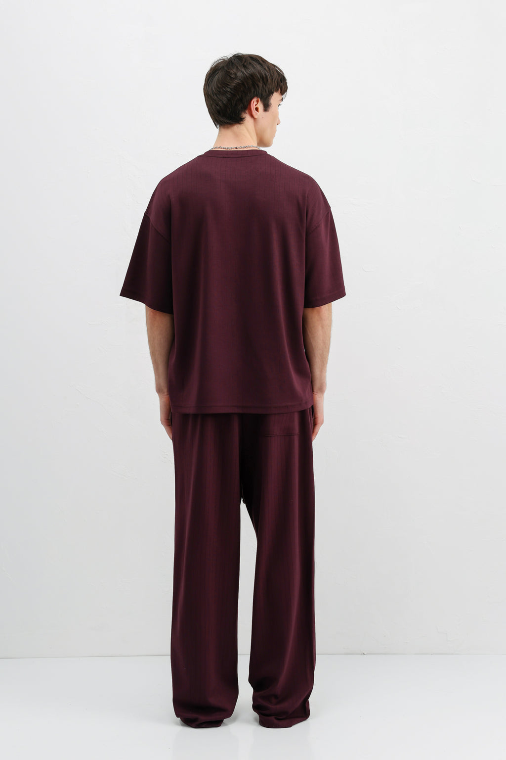 Fitilli Dokulu Oversize Tişört Mürdüm